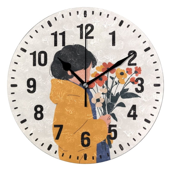 Yayeee 10" Wall Clock Battery Operated Quartz Round Silent Non-Ticking Home Decor, Cartoon Flowers