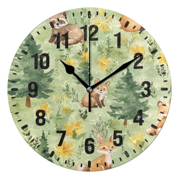 Yayeee 10" Wall Clock Battery Operated Quartz Round Silent Non-Ticking Home Decor, Cartoon Forest Animals