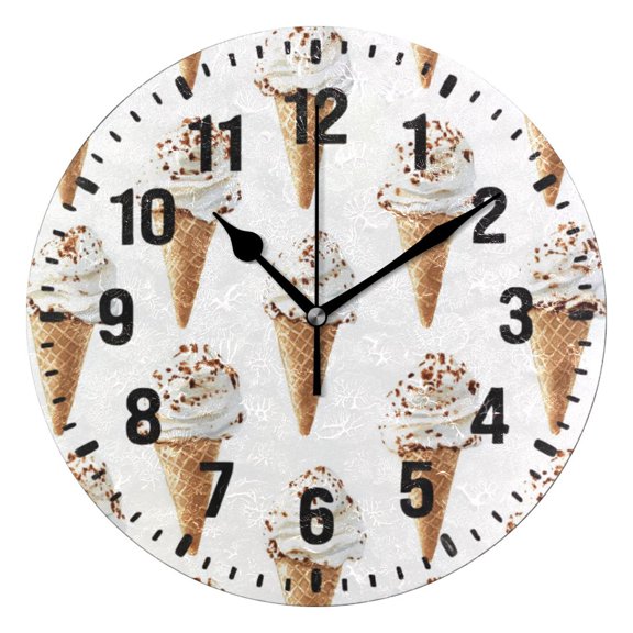 Yayeee 10" Wall Clock Battery Operated Quartz Round Silent Non-Ticking Home Decor,Cartoon Ice Cream Pattern
