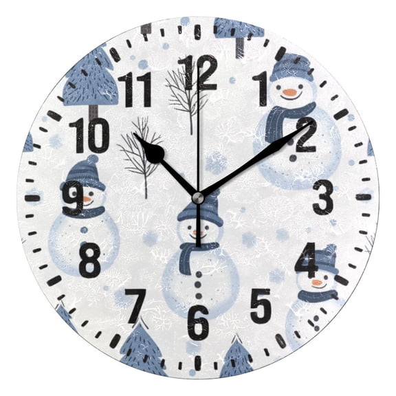 Yayeee 10" Wall Clock Battery Operated Quartz Round Silent Non-Ticking Home Decor, Cartoon Snowmen