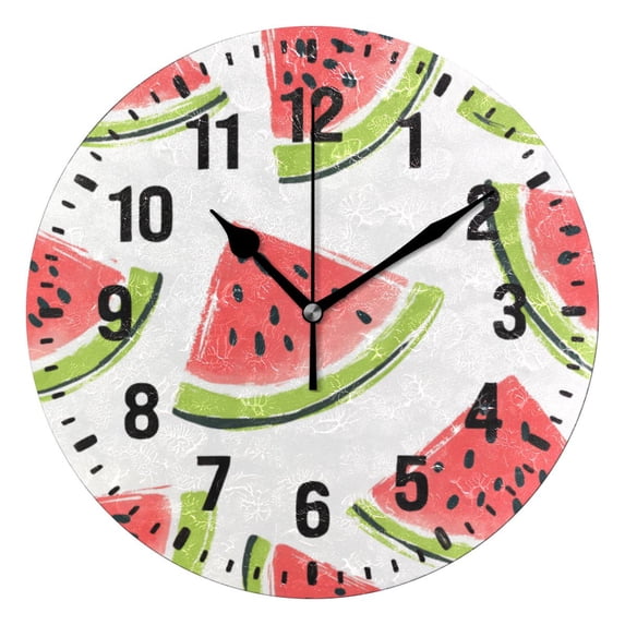 Yayeee 10" Wall Clock Battery Operated Quartz Round Silent Non-Ticking Home Decor, Cartoon Watermelon