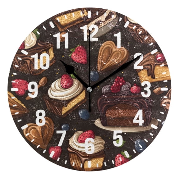 Yayeee 10" Wall Clock Battery Operated Quartz Round Silent Non-Ticking Home Decor,Chocolate Cakes