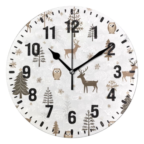 Yayeee 10" Wall Clock Battery Operated Quartz Round Silent Non-Ticking Home Decor, Christmas Forest