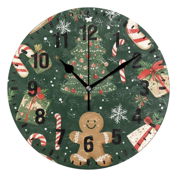 Yayeee 10" Wall Clock Battery Operated Quartz Round Silent Non-Ticking Home Decor, Christmas Cartoon Gingerbread Pattern