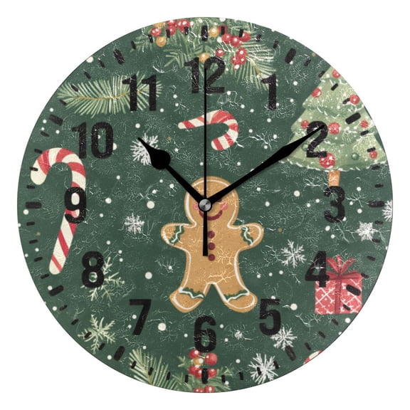 Yayeee 10" Wall Clock Battery Operated Quartz Round Silent Non-Ticking Home Decor, Christmas Gingerbread