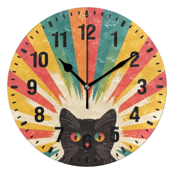 Yayeee 10" Wall Clock Battery Operated Quartz Round Silent Non-Ticking Home Decor, Colorful Black Cat