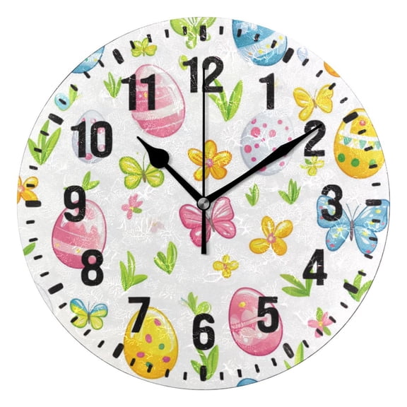 Yayeee 10" Wall Clock Battery Operated Quartz Round Silent Non-Ticking Home Decor, Colorful Easter Eggs