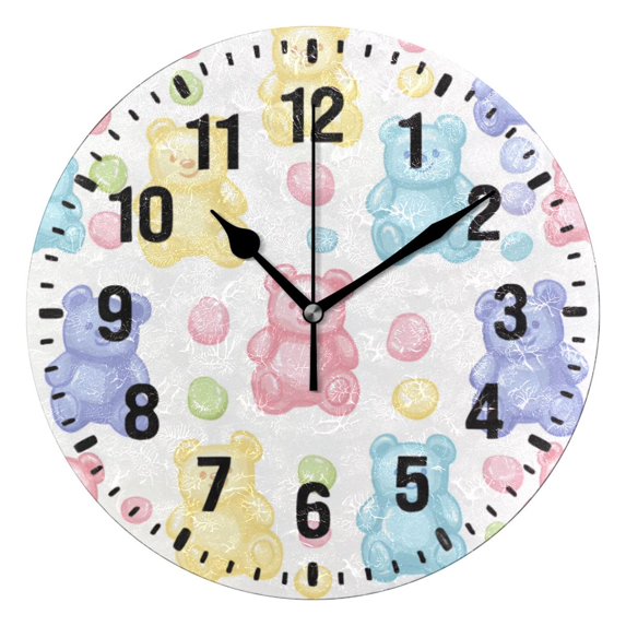 Yayeee 10" Wall Clock Battery Operated Quartz Round Silent Non-Ticking Home Decor,Colorful Gummy Bears Pattern