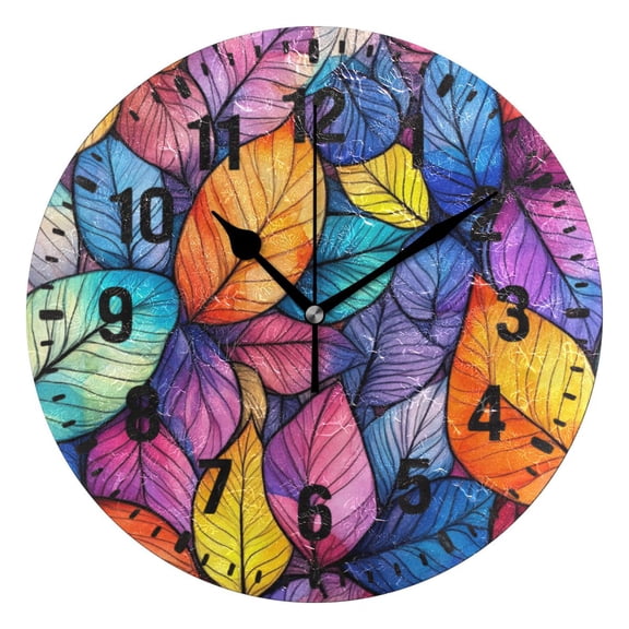 Yayeee 10" Wall Clock Battery Operated Quartz Round Silent Non-Ticking Home Decor, Colorful Leaves
