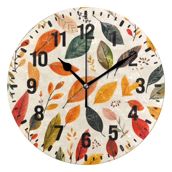Yayeee 10" Wall Clock Battery Operated Quartz Round Silent Non-Ticking Home Decor,Colorful Leaves