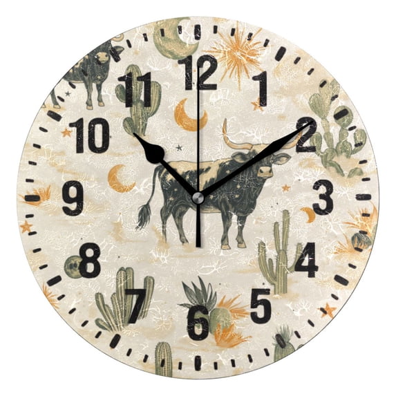 Yayeee 10" Wall Clock Battery Operated Quartz Round Silent Non-Ticking Home Decor, Cowboy Pattern