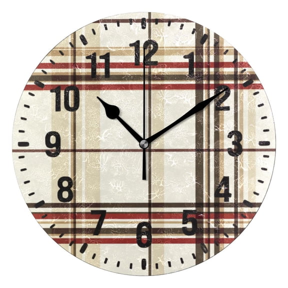Yayeee 10" Wall Clock Battery Operated Quartz Round Silent Non-Ticking Home Decor, Cream Plaid