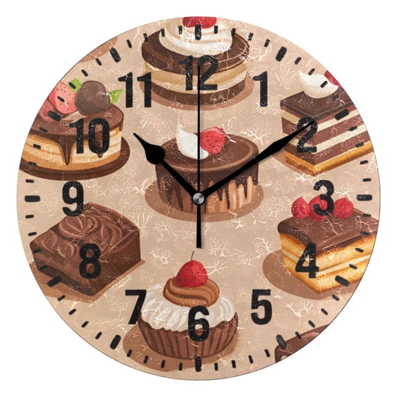 Yayeee 10" Wall Clock Battery Operated Quartz Round Silent Non-Ticking Home Decor, Creamy Cake