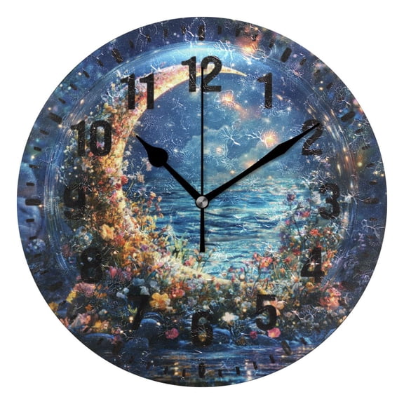 Yayeee 10" Wall Clock Battery Operated Quartz Round Silent Non-Ticking Home Decor, Crystal Moon