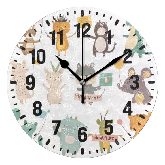 Yayeee 10" Wall Clock Battery Operated Quartz Round Silent Non-Ticking Home Decor, Cute Animal