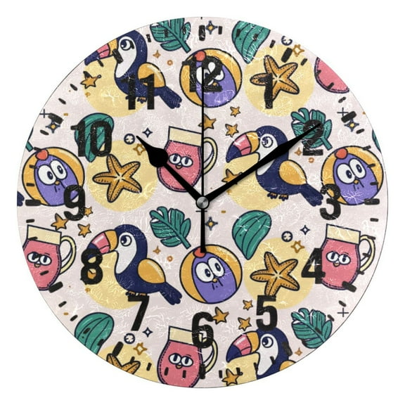 Yayeee 10" Wall Clock Battery Operated Quartz Round Silent Non-Ticking Home Decor,Cute Cartoon Pattern