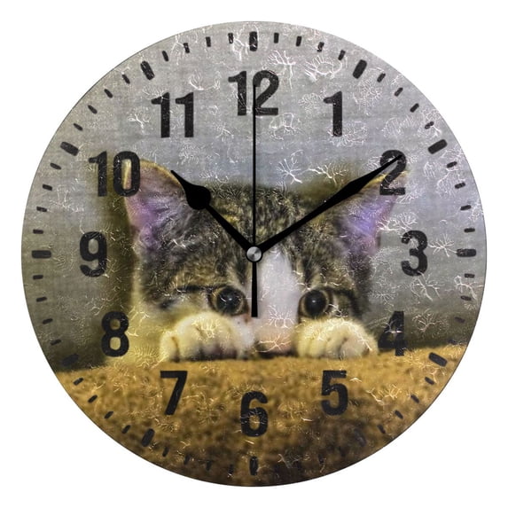 Yayeee 10" Wall Clock Battery Operated Quartz Round Silent Non-Ticking Home Decor, Cute Cat