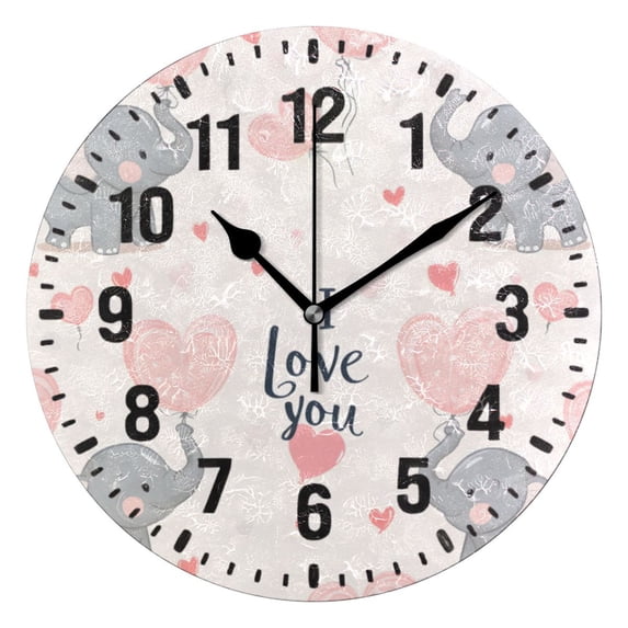 Yayeee 10" Wall Clock Battery Operated Quartz Round Silent Non-Ticking Home Decor, Cute Elephant