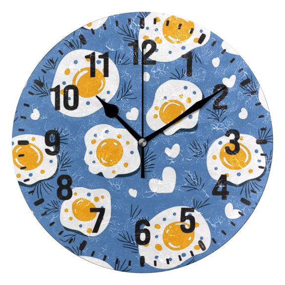 Yayeee 10" Wall Clock Battery Operated Quartz Round Silent Non-Ticking Home Decor, Cute Fried Eggs