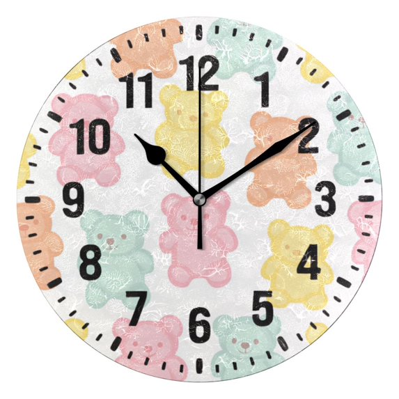 Yayeee 10" Wall Clock Battery Operated Quartz Round Silent Non-Ticking Home Decor,Cute Gummy Bears Pattern