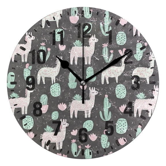 Yayeee 10" Wall Clock Battery Operated Quartz Round Silent Non-Ticking Home Decor, Cute Llamas Pattern