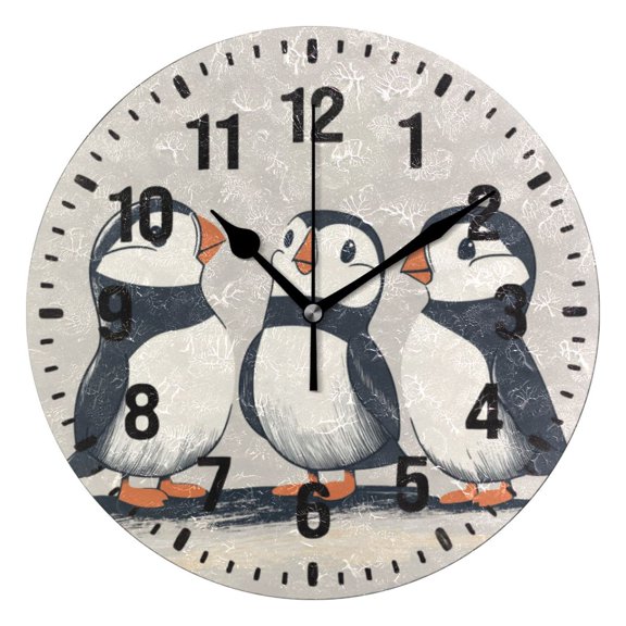 Yayeee 10" Wall Clock Battery Operated Quartz Round Silent Non-Ticking Home Decor, Cute Puffin