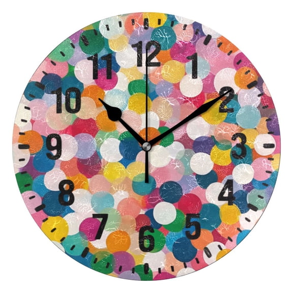 Yayeee 10" Wall Clock Battery Operated Quartz Round Silent Non-Ticking Home Decor, Dark Colorful Circles