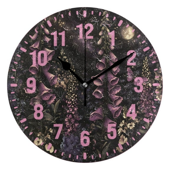 Yayeee 10" Wall Clock Battery Operated Quartz Round Silent Non-Ticking Home Decor,Dark Gothic Floral