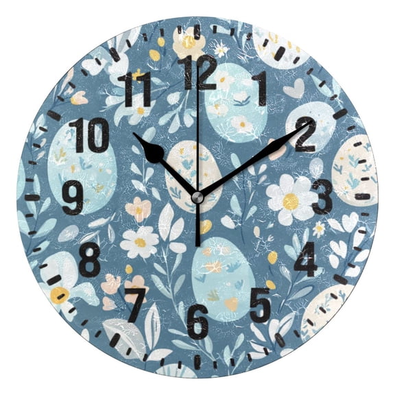 Yayeee 10" Wall Clock Battery Operated Quartz Round Silent Non-Ticking Home Decor, Easter Eggs