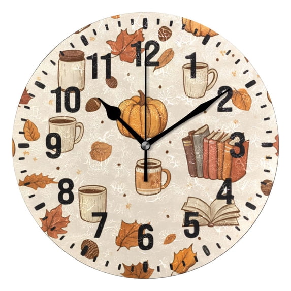 Yayeee 10" Wall Clock Battery Operated Quartz Round Silent Non-Ticking Home Decor, Fall Beige Pumpkin