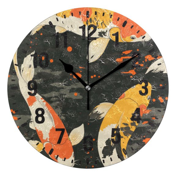 Yayeee 10" Wall Clock Battery Operated Quartz Round Silent Non-Ticking Home Decor, Fish Pattern