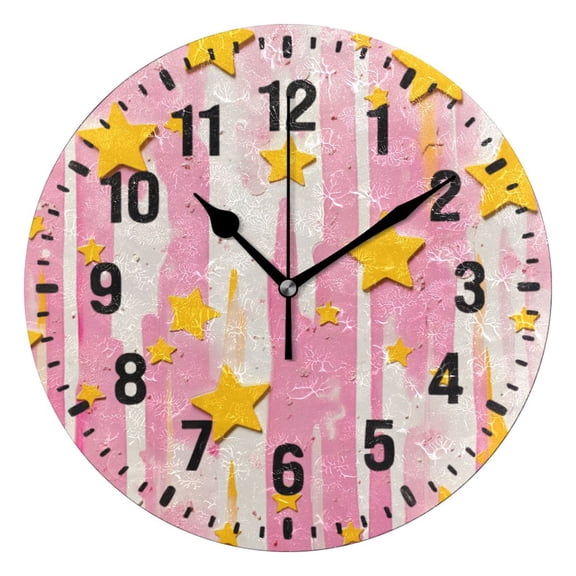 Yayeee 10" Wall Clock Battery Operated Quartz Round Silent Non-Ticking Home Decor,Flat Yellow Stars