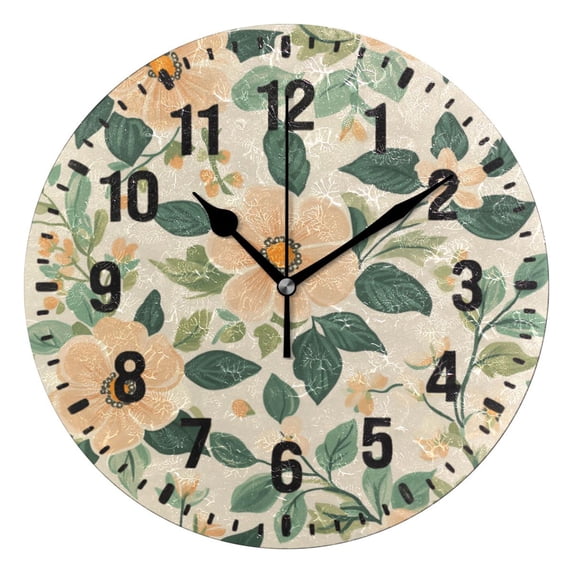 Yayeee 10" Wall Clock Battery Operated Quartz Round Silent Non-Ticking Home Decor, Floral Design