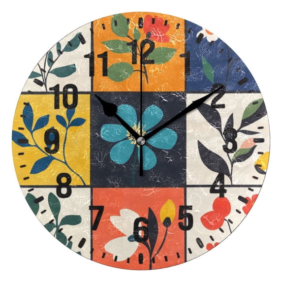 Yayeee 10" Wall Clock Battery Operated Quartz Round Silent Non-Ticking Home Decor, Floral Patterns