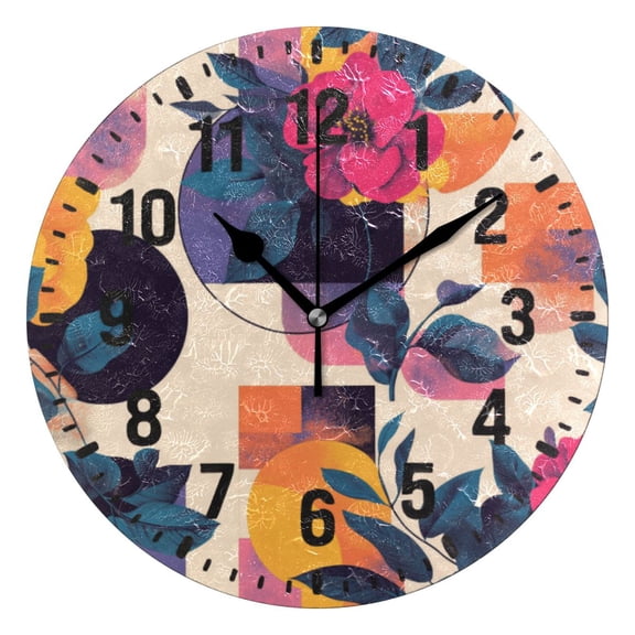 Yayeee 10" Wall Clock Battery Operated Quartz Round Silent Non-Ticking Home Decor, Flowers Pattern Style