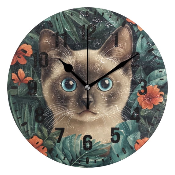 Yayeee 10" Wall Clock Battery Operated Quartz Round Silent Non-Ticking Home Decor, Flowers and Cat
