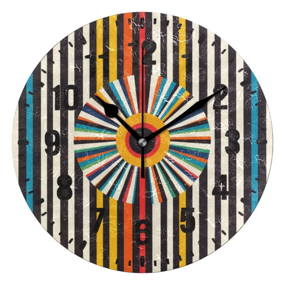 Yayeee 10" Wall Clock Battery Operated Quartz Round Silent Non-Ticking Home Decor, Geometric Stripes