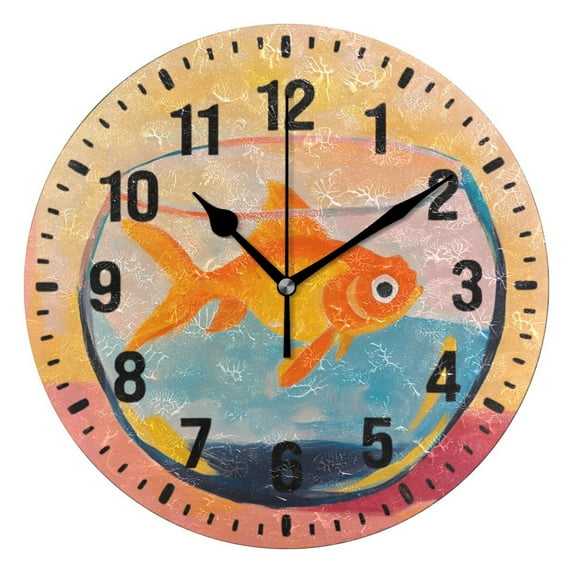 Yayeee 10" Wall Clock Battery Operated Quartz Round Silent Non-Ticking Home Decor, Goldfish