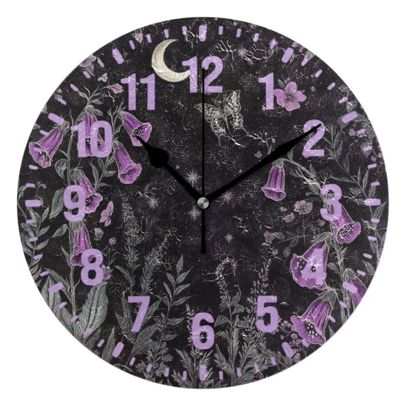 Yayeee 10" Wall Clock Battery Operated Quartz Round Silent Non-Ticking Home Decor, Gothic Floral Print
