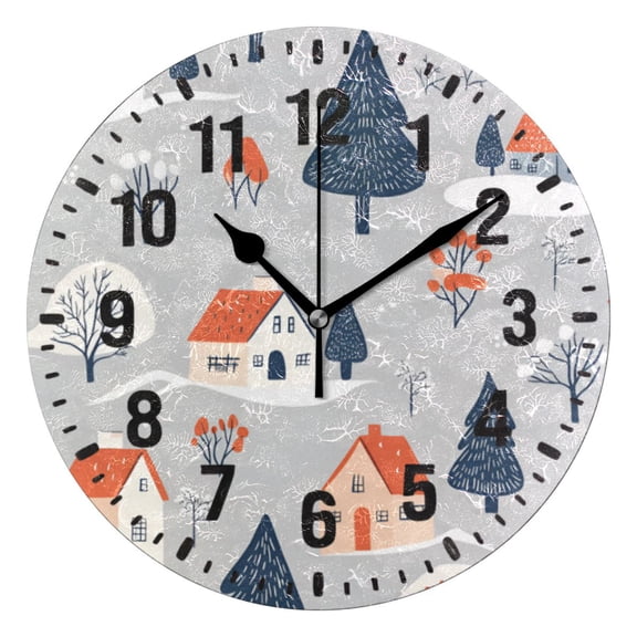 Yayeee 10" Wall Clock Battery Operated Quartz Round Silent Non-Ticking Home Decor,Gray Cartoon Houses