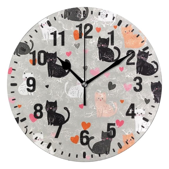 Yayeee 10" Wall Clock Battery Operated Quartz Round Silent Non-Ticking Home Decor,Gray Cartoon Pattern