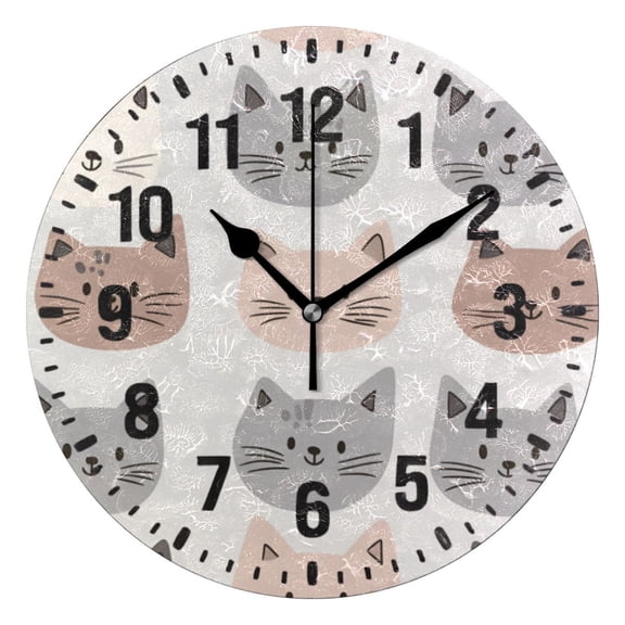 Yayeee 10" Wall Clock Battery Operated Quartz Round Silent Non-Ticking Home Decor, Gray Cat Pattern