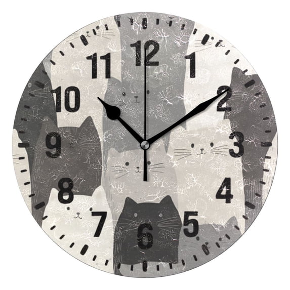 Yayeee 10" Wall Clock Battery Operated Quartz Round Silent Non-Ticking Home Decor, Gray Cute Cats