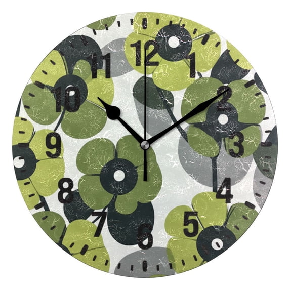 Yayeee 10" Wall Clock Battery Operated Quartz Round Silent Non-Ticking Home Decor, Gray Floral