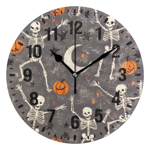 Yayeee 10" Wall Clock Battery Operated Quartz Round Silent Non-Ticking Home Decor,Gray Halloween Skeleton