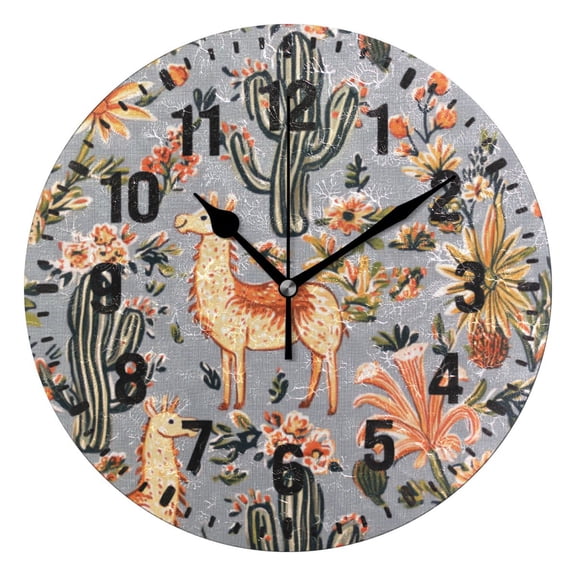 Yayeee 10" Wall Clock Battery Operated Quartz Round Silent Non-Ticking Home Decor, Gray Llama Pattern