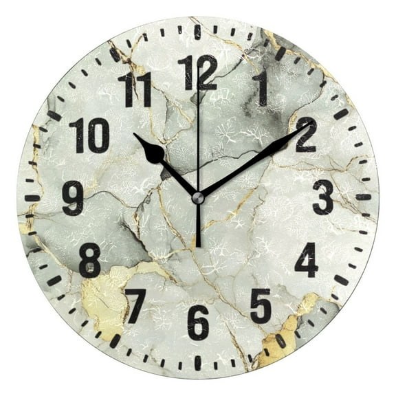 Yayeee 10" Wall Clock Battery Operated Quartz Round Silent Non-Ticking Home Decor,Gray Marble Pattern