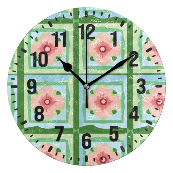 Yayeee 10" Wall Clock Battery Operated Quartz Round Silent Non-Ticking Home Decor, Green Blossom Mosaic