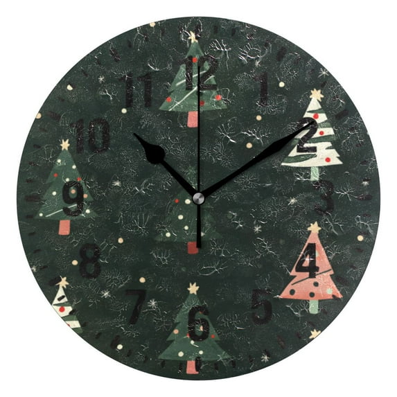 Yayeee 10" Wall Clock Battery Operated Quartz Round Silent Non-Ticking Home Decor, Green Christmas Trees