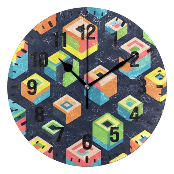 Yayeee 10" Wall Clock Battery Operated Quartz Round Silent Non-Ticking Home Decor, Green Cubes